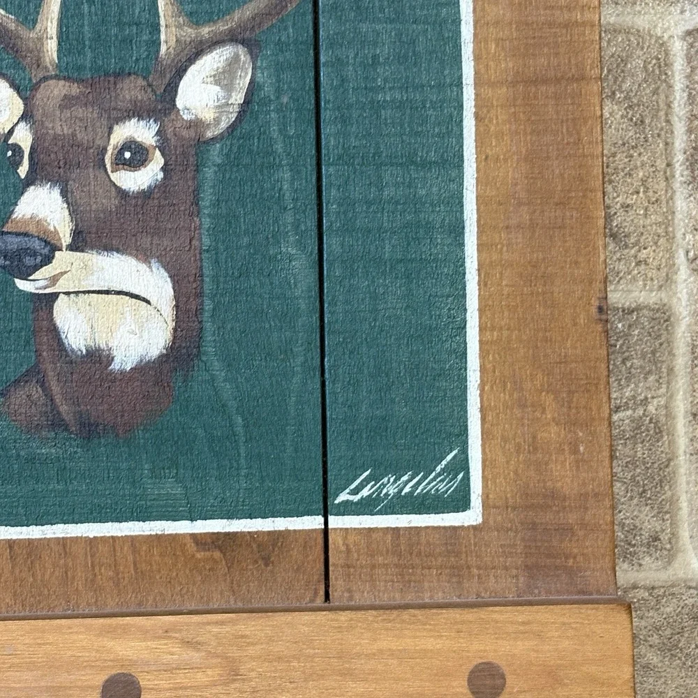 2 Vtg Hand Painted Signed Langelier Wood Plaques Buck Deer Goose 18x10 CabinCore